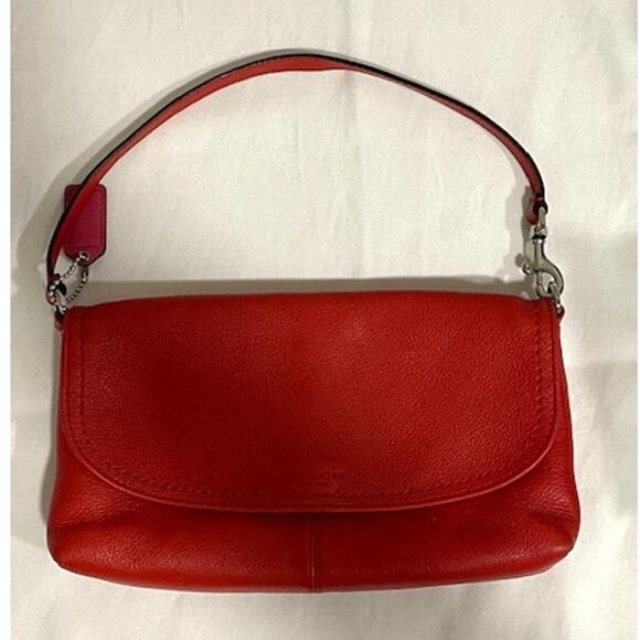 Coach Pebble Leather Clutch Shoulder Bag Wallet Red - Picture 3 of 10